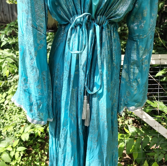 Excellent condition Soft Surroundings Size large teal and silver Hippie Dress - Picture 2 of 13